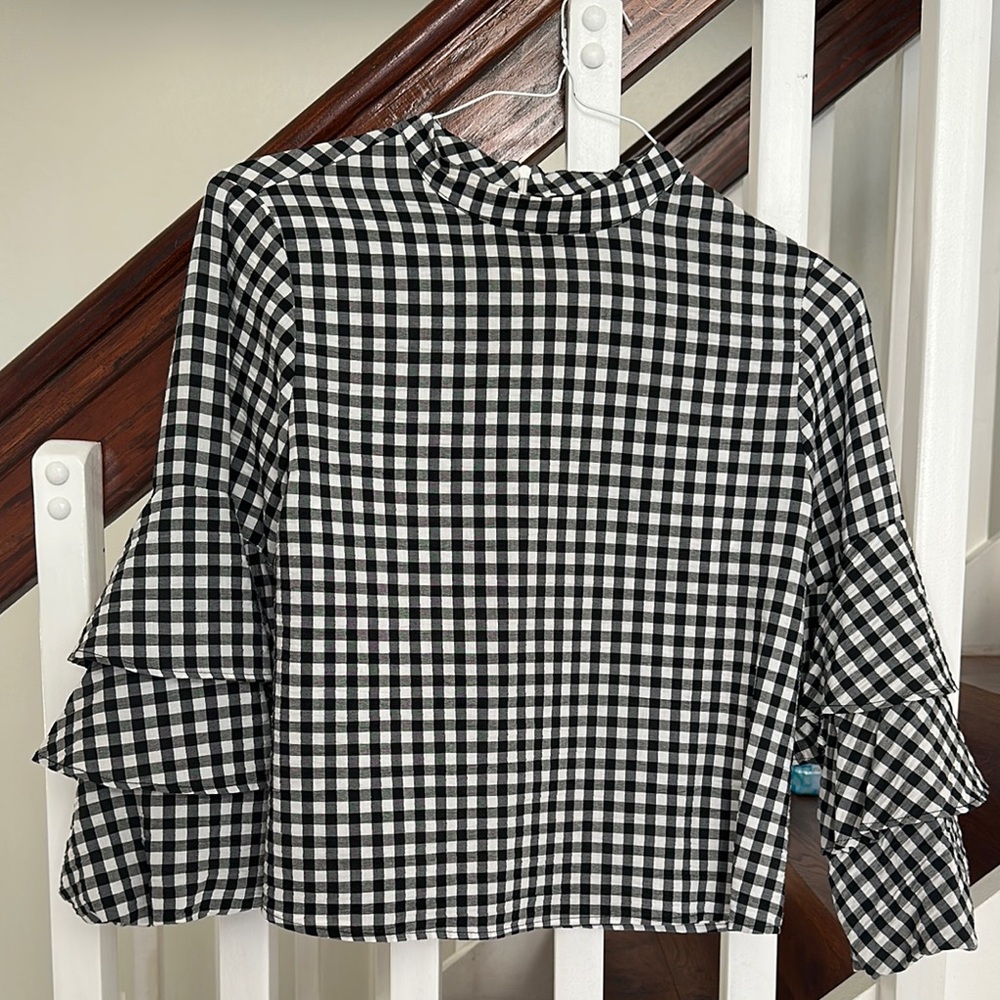 Zara Black and White Checkered Blouse